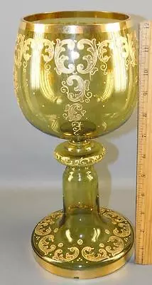 Buy ANTIQUE BOHEMIAN VASE GREEN GILDED ART GLASS COMPOTE 12 High • 210.06£