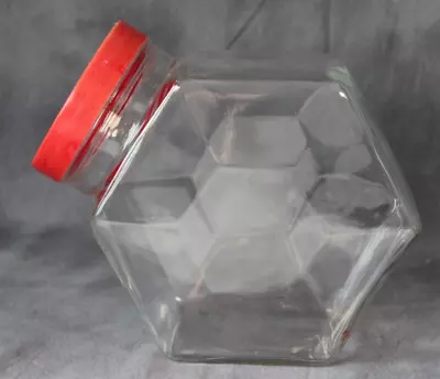 Buy Vintage Borgonovo Heavy Glass Hexagonal Sweet Shop Jar Biscuit Cookie Red Lid • 11.99£