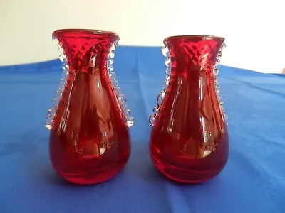 Buy Whitefriars Red Glass Vase With Clear Glass Drapes On The Sides X 2 • 16.99£