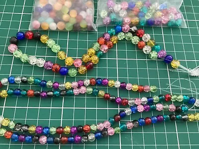 Buy Round Glass Crackle Beads Mixed Colour 184-6mm/80-8mm & Opaque Gloss Mix 97- 8mm • 2.99£