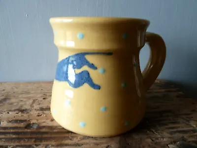 Buy Art Pottery Terracotta  Mug In Mustard Yellow, Blue Spots & Blue Cat  - 270 Ml • 5.50£