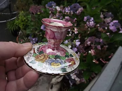 Buy Vintage Maling Pottery Candle Stick In Pink Peony Rose Pattern STUNNING • 18.99£