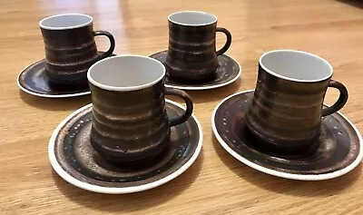 Buy 4 X Vintage Cinque Port Rye Brown Bark Striped Pattern Cups & Saucers. PERFECT • 11.75£