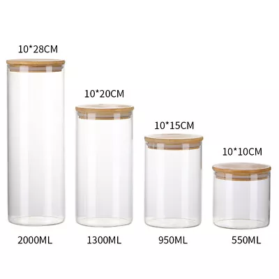 Buy 4/5/10 Glass Storage Jars With Bamboo Lids Airtight Kitchen Pantry Food Canister • 15.95£