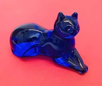 Buy Vintage ‘The Franklin Mint’ Cobalt Blue Glass Cat Paperweight Ornament Figurine • 19.99£