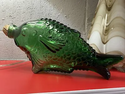 Buy Fish Bottle Glass Decanter Green Koi Large 14” Antique Kitschy 1960’s • 65.24£