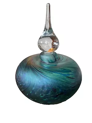 Buy Okra Perfume Bottle - Irridescent Swirls Of Blue/green & With Clear Stopper • 66£