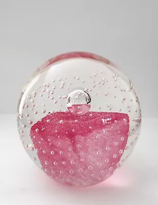 Buy Vintage Art Glass Paperweight. Control Bubbles. Clear. Pink. Dots. Spots. Swirl. • 7£