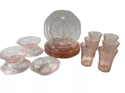 Buy Pink Depression Glassware Set (29 Pieces) • 280.08£