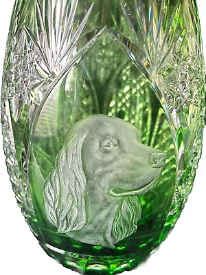 Buy Webb Corbett Vintage Green Cased Crystal Vase Engraved With A Dog’s Head • 130£