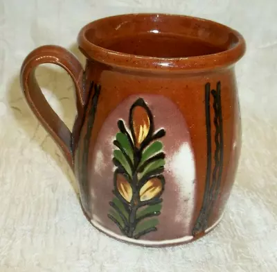 Buy  Romanian Pottery Brown Mug With Floral Design Marked SITAR 4  • 9.34£