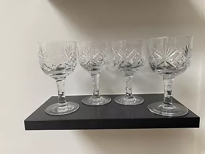 Buy SET OF 4 X VINTAGE ELEGANT CUT CRYSTAL GLASS SMALL WINE/WATER GLASSES  • 16£