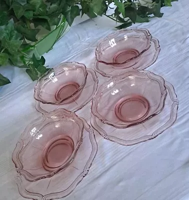 Buy 4 X Vintage 13cm  Pink Depression Glass Dessert Bowls & Plates • 20£