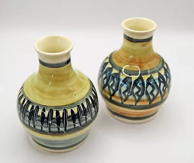 Buy Pair Of Vintage Aber-Edw Hand Painted Welsh Pottery Vases • 8£