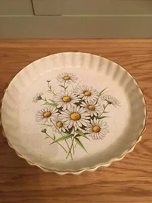 Buy Kernewek Pottery Cornwall Fluted Flan Quiche Dish Gold Rim Daisies 9.25” Diamete • 5£