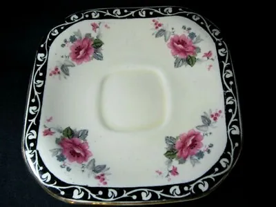 Buy Woods Ivory Ware China Saucer - Pink Roses With Black Border • 6.75£