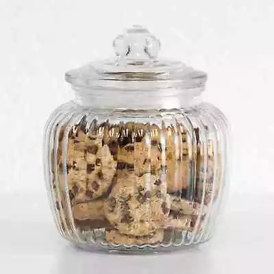 Buy Retro 1.3 Litre Ribbed Glass Storage Jar Airtight Biscuit Cookie Container Pot • 0.99£