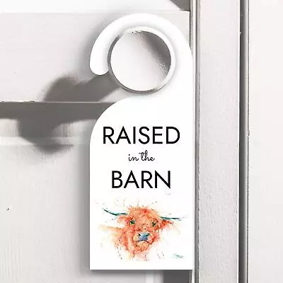 Buy Raised In The Barn Highland Cow Sandi Mower Watercolour Artwork Door Hanger • 5.98£