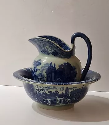 Buy Victoria Ware Ironstone Blue And White Jug And Bowl • 68£