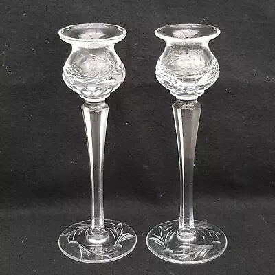 Buy 2 X STUART CRYSTAL CANDLESTICK / CANDLE HOLDERS FLORAL CUT • 19.99£