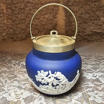 Buy Adams Cobalt Blue Jasperware Fox Hunt Biscuit Jar • 116.49£