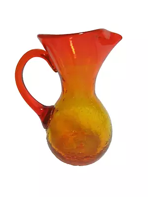 Buy Vintage Hand Blown Amberina Crackle Glass 7” Pitcher Orange • 12.81£