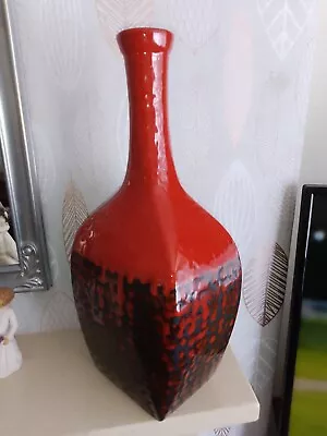 Buy 1980s Ceramic Black & Red Fat Lava Type Tall Vase 47cm Tall - Textured Pottery • 14£