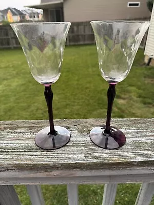 Buy Vintage Amethyst Stem Wine Glass Tulip Style Optic Fine Depression Era Glasses • 55.91£