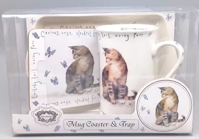 Buy Kent Pottery Cat Mug, Coaster & Tray Gift Set Butterflies • 14.44£