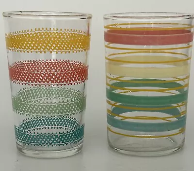 Buy 2 Pastel VINTAGE Fiesta Stripe Drinking Juice Glass 3 1/2  Aqua Yellow Basket • 10.44£