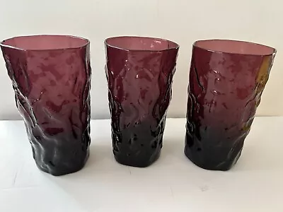 Buy Set Of 3 Seneca Morgantown Amethyst Driftwood Crinkle 16oz Flat Iced Tea Glasses • 27.95£