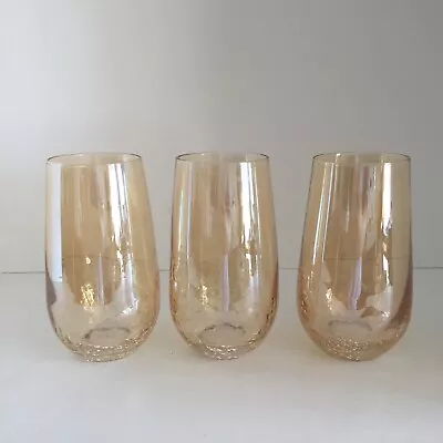 Buy Pier 1 One Crackle Glass Highball Tumblers Glasses Set Of 3 Golden Luster 18oz. • 51.34£