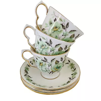 Buy Vintage Colclough Footed Tea Cup & Saucer X3 Bone China White Green Floral • 14.49£