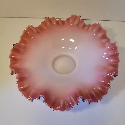 Buy Vintage Cranberry Pink Art Glass Bowl Clear Ruffled Edges • 23.30£