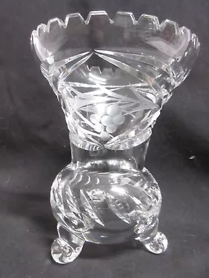 Buy Vintage Hand Cut Lead Crystal Glass 3 Footed 6  Tall  Castle Wall Edged Vase, Ex • 3.72£