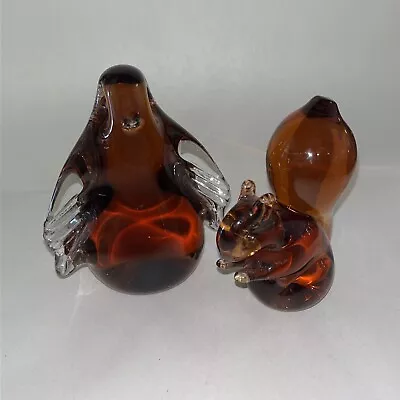 Buy Glass Wedgwood Vintage Amber Art Glass Penguin Squirrel Paperweight Figures • 24.99£