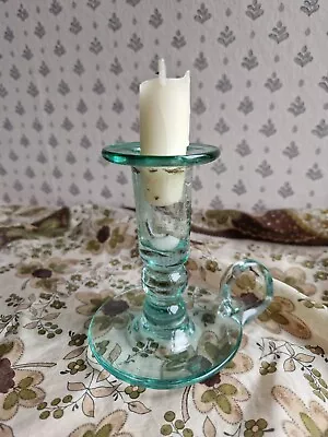 Buy Vintage Glass Taper Candlestick Holder Aqua Blue Green Candle Chamber Wee Willie • 12.99£