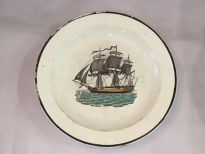 Buy Staffordshire Creamware Liverpool Plate With Polychrome Ship Ca. 1800 • 116.49£