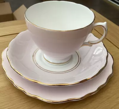 Buy 1950s Royal Vale Pastel Harlequin Pink Bone China Cup, Saucer & Side Plate TS11 • 15£