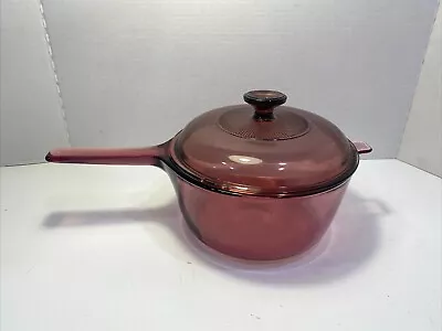 Buy Pyrex Vision Corning Ware Cranberry Glass 2.5 L Sauce Pan With Lid V 2.5 C ~ USA • 51.26£