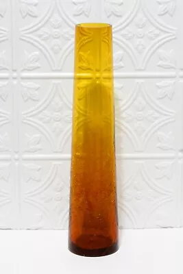 Buy Crackle Glass Vase Large Vintage Honey Amber 15 3/4  Tall Tapered Hand Crafted • 27.96£