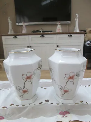 Buy Vintage Matching Pair Alba Iulia Romanian  Pottery Vases Lemon  Pink Floral • 34.95£