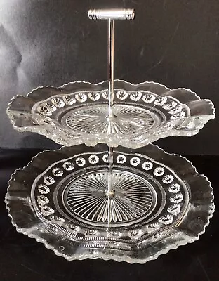 Buy Art Deco 1930s 2 Tier Glass & Chrome Cake Stand George Davidson Blackberry Prunt • 19.99£