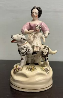 Buy Antique 19thC Staffordshire Ornament Mother, Daughter & Dog 16cm RARE • 49.95£