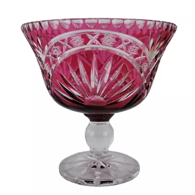 Buy Bohemian Crystal Cranberry Cut To Clear Footed Comport Bowl Large Pedestal • 200£