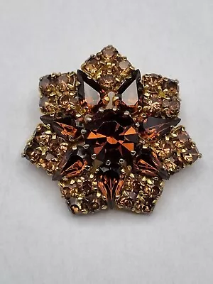 Buy Vintage Goldtone Rhinestone Brooch Cognac Colour Crystals  • 9.99£