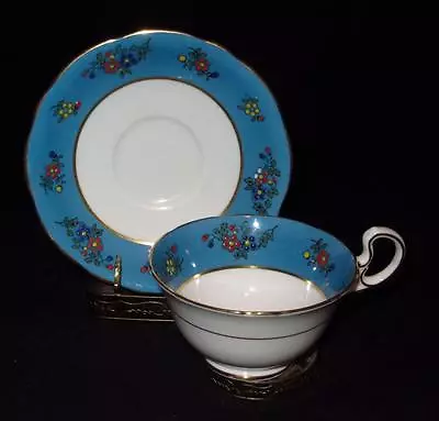 Buy Aynsley Bone China, England, Blue Trim, Raised Flowers, B574, Cup & Saucer Set • 21.46£