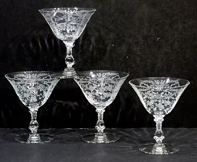 Buy 4 Vintage CAMBRIDGE Glass PORTIA Clear CHAMPAGNE SAUCER STEM Footed Low Sherbet • 37.23£
