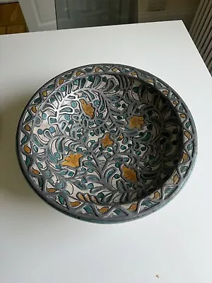 Buy Moroccan Green And Orange Peach Display Plate With Metal Inlay 14” Diameter • 30£