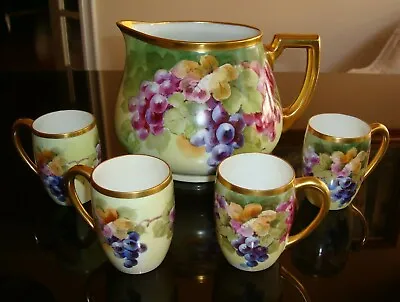 Buy Bavaria Hand Painted Signed Pickard Artist  Reury , Pitcher & 4 Mugs Set, Grapes • 325.24£